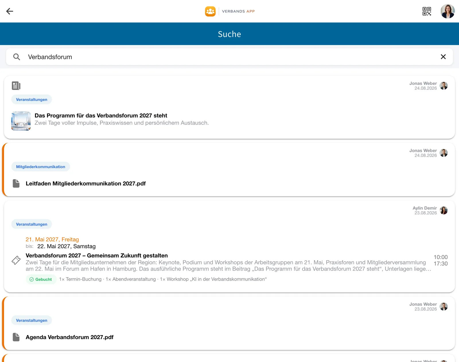 Suchergebnisse zu „Verbandsforum“ mit News, Dokumenten und einem buchbaren Termin aus verschiedenen Gruppen