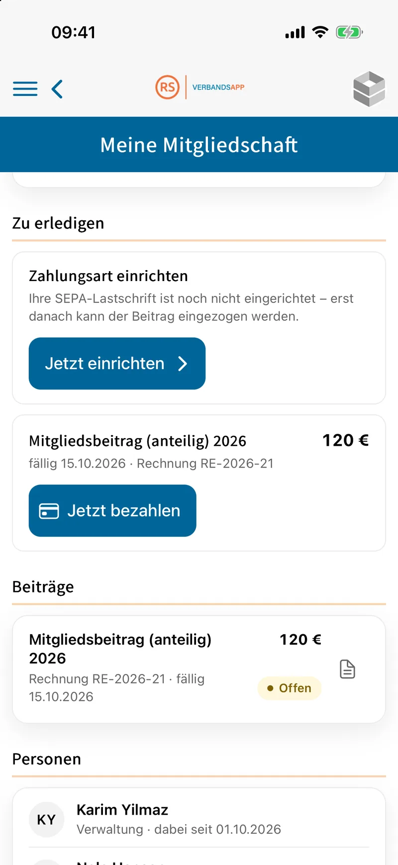 Bereich „Zu erledigen“ mit „Zahlungsart einrichten“ und erstem Beitrag auf dem Smartphone